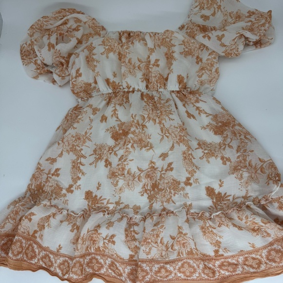 Boho Puff Sleeve Mini Dress | Rust Floral | Blu Pepper Size S - Picture 3 of 6